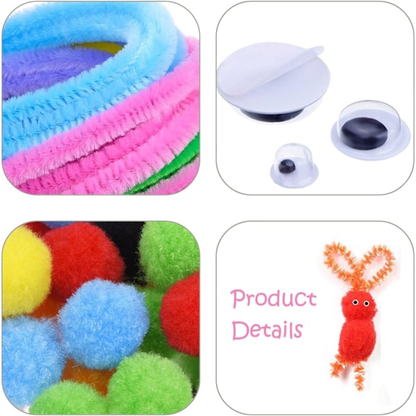 500 st Chenille Pompoms Wiggle Googly Eyes Konstgjorda Wiggle Eyes Hantverk Dekorationer (Slumpmässiga färger)