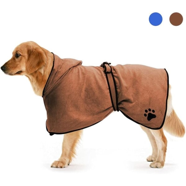 Hundbadrock med justerbar dragsko-huva, superabsorberande mikrofiberbadrock, torkar pälsen snabbt (S)