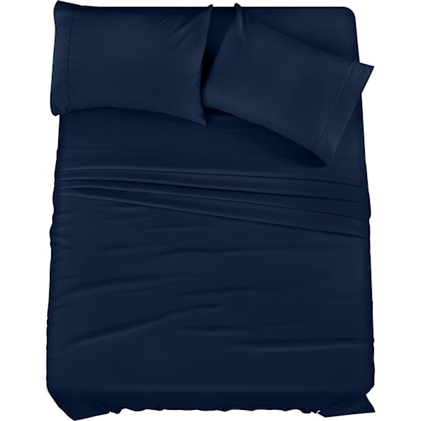 Sengesæt 4 Dele Mikrofiber (Navy Blå, Queen)