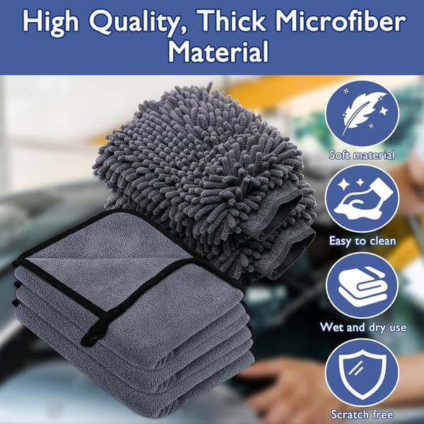 Bilrengöringskit 3-pack Mikrofiber Bilduk & 2-pack Mikrofiber Biltvättshandske