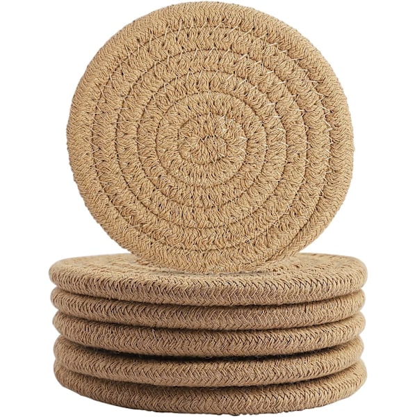 6 kappaletta espressojuoma-alustoja, 11,5 cm pyöreät kudotut alustat, imukykyiset kudotut juoma-alustat, lämmönkestävät alustat