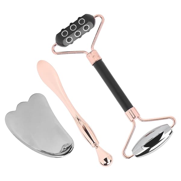 2024 Terahertz Ansigts Skrabeværktøjer Energi Sten Gua Sha Board Ansigtsrulle Massage Kit Sort