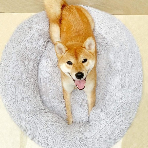 Mini Mellanstorlek Hund Katt Säng Självvärmning Höst Vinter Inomhus Snooze Sovande Mysig Kitty Teddy Kennel Light Grey 19.7”Dx7.9 H