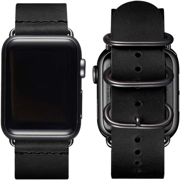 Vintage nahkaiset rannekkeet yhteensopivat Apple Watch -rannekkeen kanssa, aito nahkainen retrohihna yhteensopiva miehille ja naisille iWatch SE Series 7/6/5/4/3/2/1 Black/Black 42mm 44mm 45mm