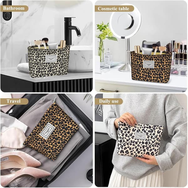 Kosmetiktasker, 2 stk. leopardprint kosmetiktaske, leopardprint toilettaske, multifunktionel rejse-makeup-taske, hvid leopardprint