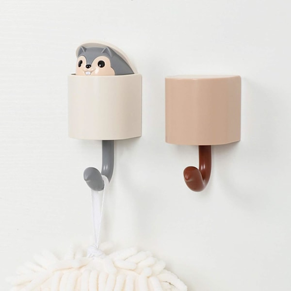 2PCS Creative Squirrel Wall Hook Key Holder, Kids Cute Coat Wall Hooks for Hanging, Shower Towel Hooks