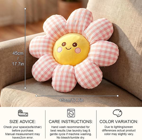 Smile Face Daisy Prydnadskudde, 2-pack, Rosa Rutig Dekorativ Kudde Pink