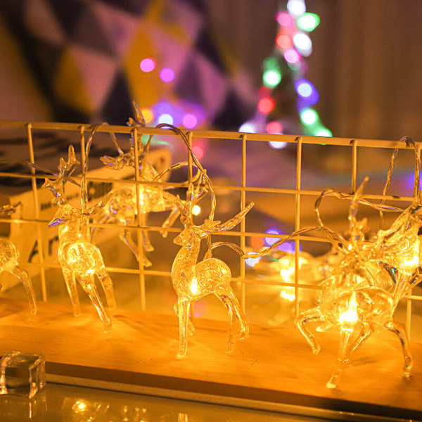 Julelys med reinsdyr, batteridrevne varmhvite LED-lysrekke, juledekorasjon, 10 LED-lysrekke