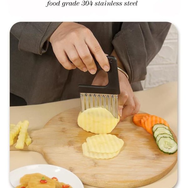 Krøllete Potetchips Kutter, Potetchipskutter med Håndtak, Pommes Frites Kutter, Rustfritt Stål Bølgekutter, Grønnsakskutter, Fruktskjærer