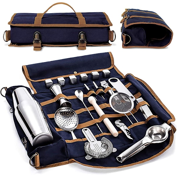 Bartender Kit Bag - Bærbar Rejse Cocktail Shaker Sæt I Brun brown