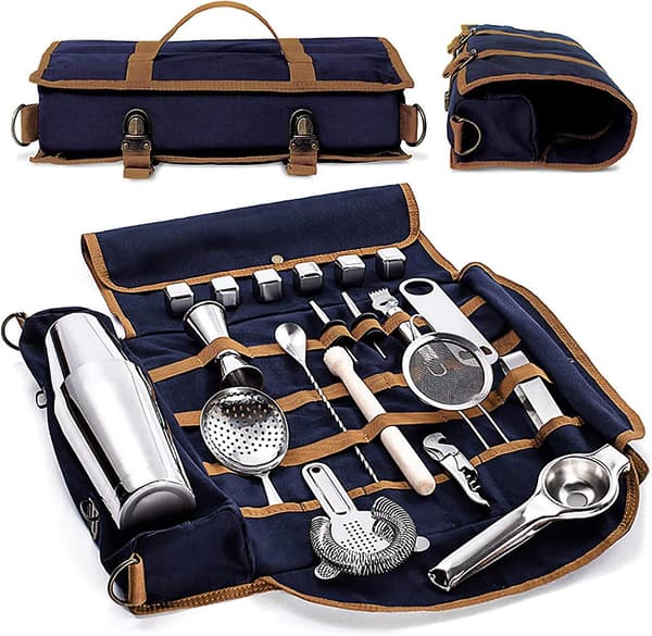 Bartender Kit Bag - Bärbar Resesats för Cocktailshaker i Blå blue