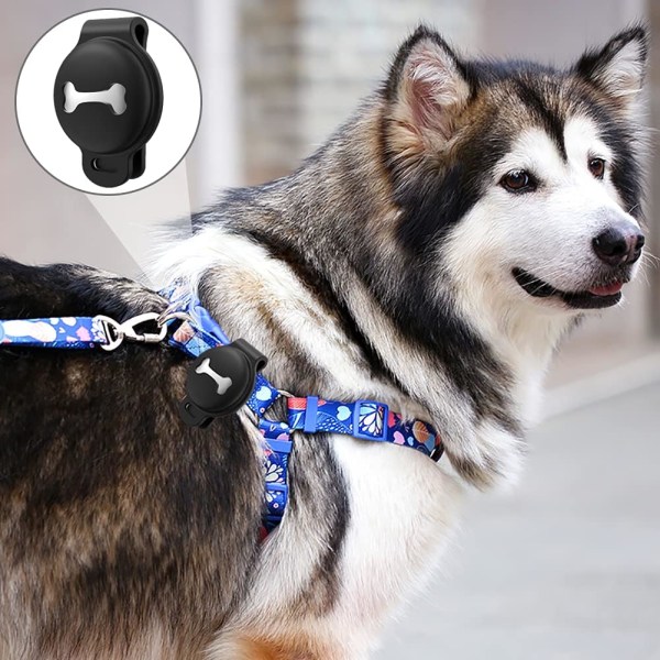 2 stk. kæledyrssilikoneetui til Finder hund og kat halsbåndsring, kæledyrsringholder til Apple Locator Tracker Anti-Lost-enhed, sort