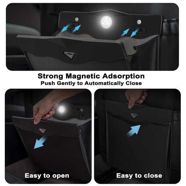 Soppåse för bil, hängande bilsoppåsar med smart LED, vattentät papperskorg