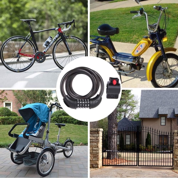 4 jalan pyörän lukkokaapeli, korkea turvallisuus 5-asentoinen nollautuva yhdistelmäkela pyörän lukko, varkaudenesto kiinnitystelineellä, musta
