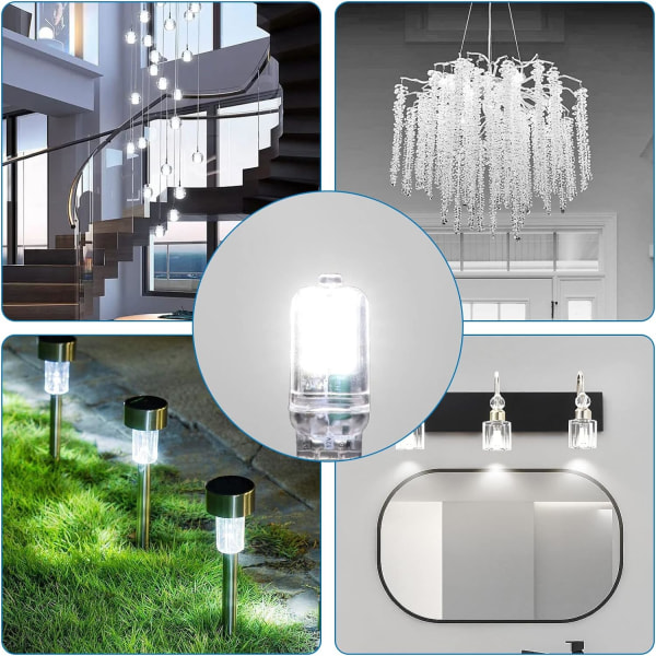 G4 LED-pære 12V 3W, ikke-dimbar, 16*SMD 300LM kald hvit 6000K, 25W G4 halogenpære-ekvivalent, G4 LED-pære for lysekrone, 6-pakning