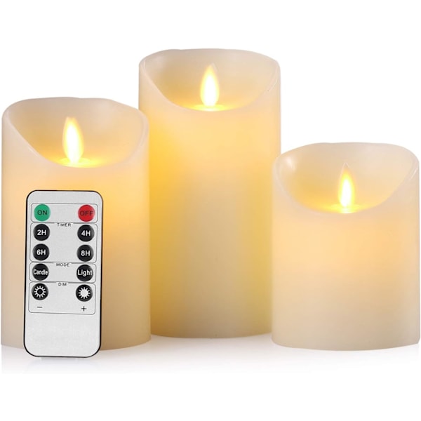 Flamlösa Ljus Batteridrivna Pillar Äkta Vax Fladdrande med Fjärrkontroll Cyklande 24 Timmar Timer, 3-pack