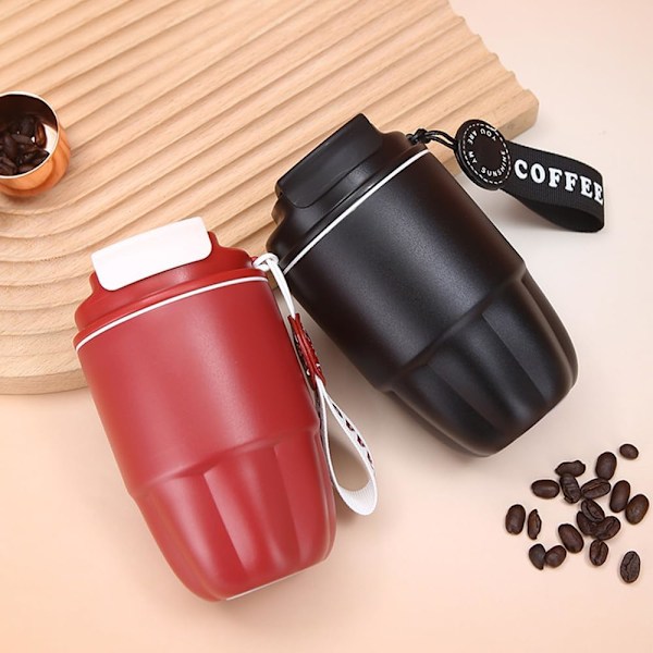 Kaffetermos, Mini Isolerad Kaffemugg, Rostfritt Stål Foder + Dubbel Pip för Drickande, Läcksäker, 320ml Black