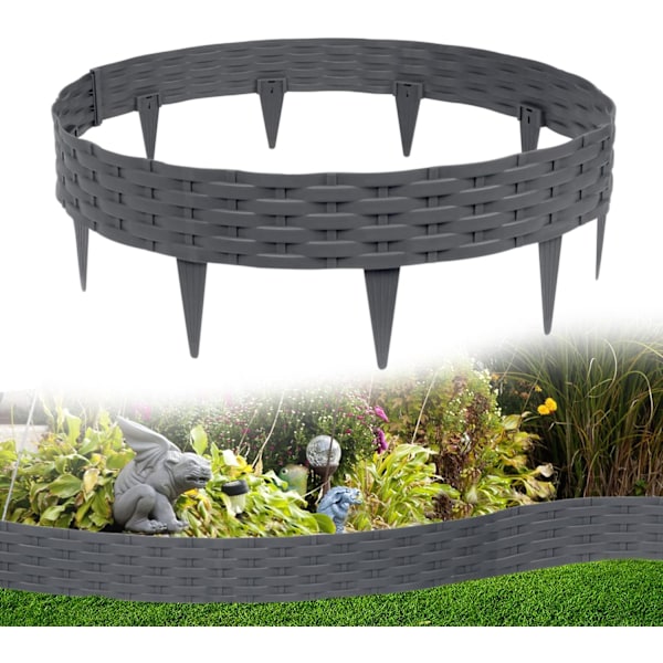 Trädgårdskant av Plast - 20*100cm - Flexibel Faux Rottingstaket - Kopplingsbar - Mörkgrå