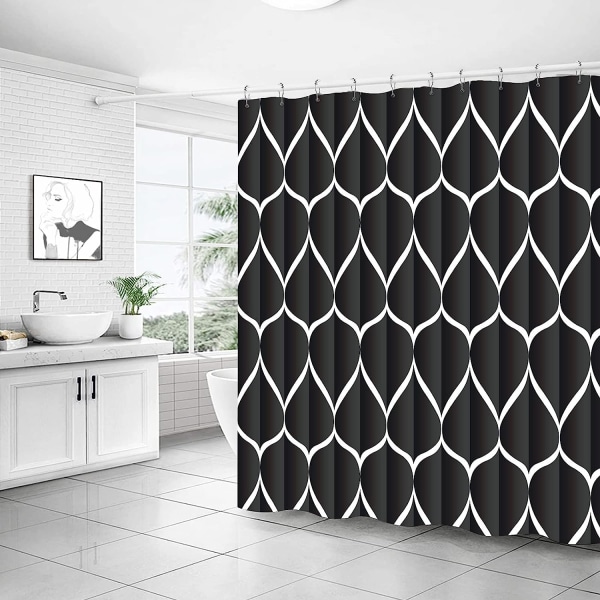 Duschdraperi i svart tyg, vattentät design och polyester, snabbtorkande, kraftiga duschdraperier