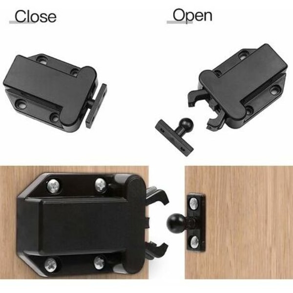6-delade kontaktspärrar, kontaktspärrar med skruvar, tryckbara spärrar för dörrar, skåp och lådor, svart