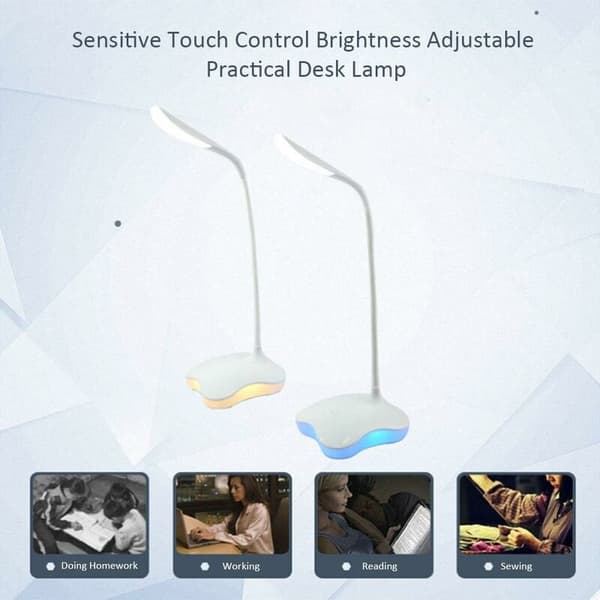 Firkløver LED-skrivebordslampe, skrivebordslampe for øyebeskyttelse for studenter, USB-lading, dobbeltbruk, sovesallampe, blått lys