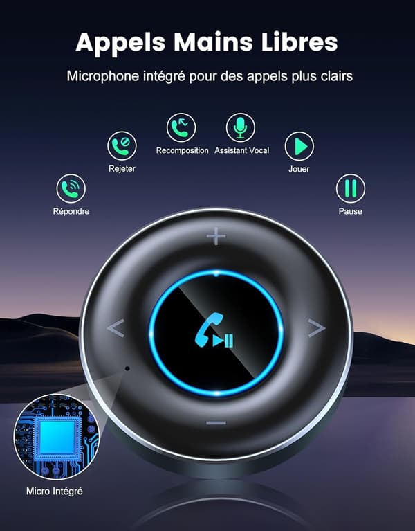 Bluetooth 5.3 Biladapter, Bluetooth-mottaker med 3,5 mm Jack, Håndsfritt Bilsett, Innebygd Hi-Fi Mikrofon