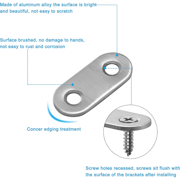 Fästkonsol Raka Flats Metall Raka Konsol Konsoler med Skruvar för Trä Möbler Skåp Reparationskonsol 36 * 16mm Silver 20 Stycken