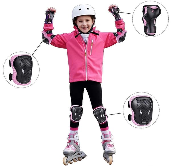 Knäskydd för barn, inlineskydd för barn, skydd för barn, skyddsutrustning, set med 6 i 1 armbågsskydd