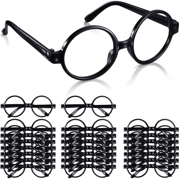 Plastic Wizard Glasses Black Round Glasses Frame No Lenses Wizard Nerd Glasses for Halloween Costume Party Supplies (24 Packs)