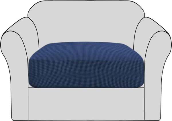 Stretch Soffkuddsöverdrag Soffkudde Möbelskydd Sofföverdrag med Elastisk Botten Smårutig (1 Styck, Marinblå) 1 Seater Navy