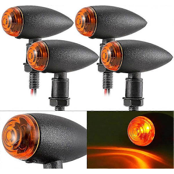 Sæt med 4 universelle motorcykel LED-lys, bullet-stil, lille format