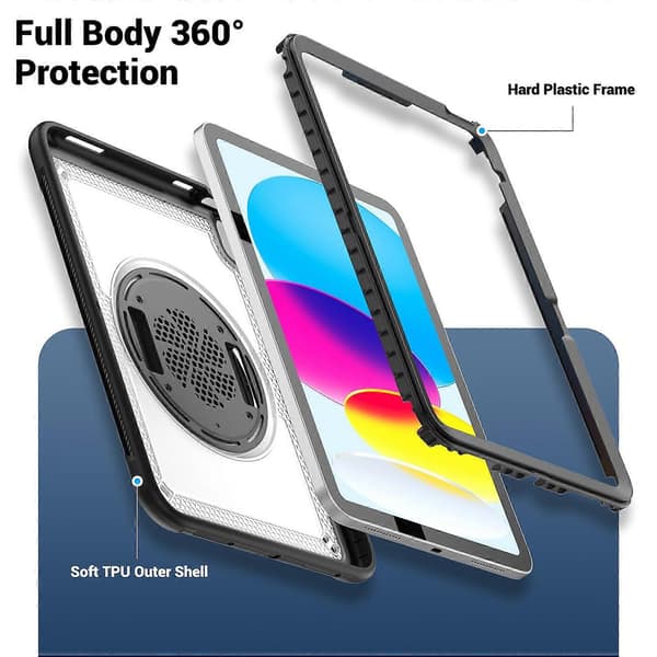 Fodral för iPad (2025)/10.9 (2022) med Ställ PC+TPE Tablettskydd med Handrem och Axelrem