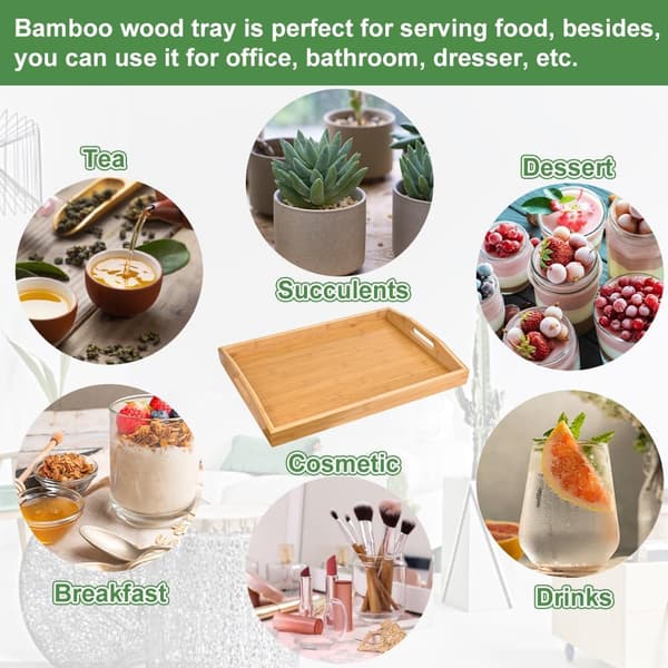 Rektangulär serveringsbricka i bambu 41 * 29 * 5cm Bambubricka Träbricka för aptitretare Liten sängbricka