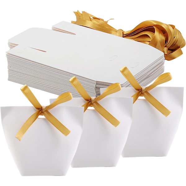 Kraftpappersgodisaskar, söta bröllopsfavoritaskar, DIY-festpresentpåsar, kreativa pappersgodislådor, vita, 50-pack
