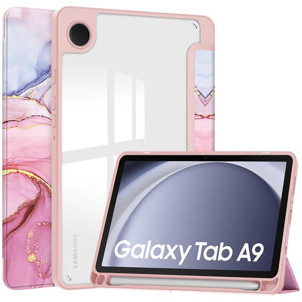 Fodral för Samsung Galaxy Tab A9 surfplatta, vikbart stativ, mönstertryck, genomskinligt akryl-läderfodral