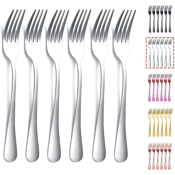 6 stk. middagsgafler, 20 cm rustfrit stål gafler bestik, bordsæt med 6 gafler