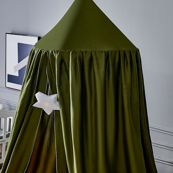 Senghimmel til Børn, Mørkegrøn Rund Senghimmel til Børn, Myggenet, Soveværelse Børneværelse Beskyttelseshimmel, Hængende Gardin, Legetelt Army green