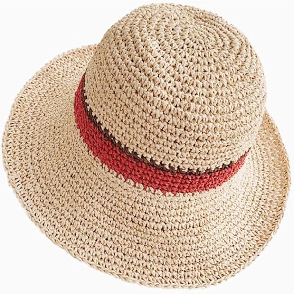 Trendy Dame Solhat Sommer Stråhat til Kvinder Justerbar Sommer Panama Fedora Bred Skygge UPF 50+ Foldbar Strå Strandhat Off-white