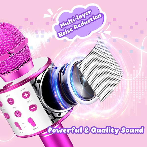 Trådløs Bluetooth-mikrofon for barn, karaoke-mikrofon for Android/iPhone/iPad/Sony/PC - Beste gaver for 4-12 år gamle jenter/gutter (rosa)