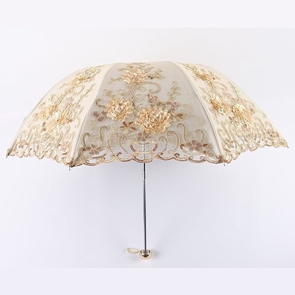 Vintage spets UV solparasoll hopfällbar 3D blomma broderi paraply