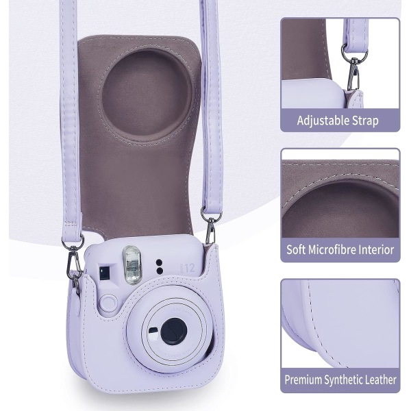 Phetium Instant mini 11 -kameran case , joka on yhteensopiva Instax Mini11:n kanssa, PU-nahkalaukku taskulla ja säädettävällä olkahihnalla (lila violetti)