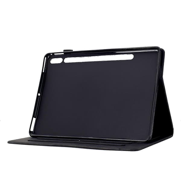 Etui til Samsung Galaxy Tab S9 med katteprint, PU-læder, kortlommer, tabletcover - Sort