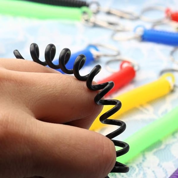12 stk. Stretchy Spiral Nøkkelring, Fargerik Plast Nøkkelring Fjær Nøkkelholder Utvidbar Inntrekkbar for Skole, Arbeid
