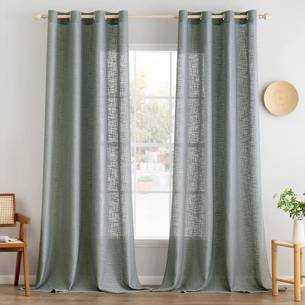 Set med 2 Genomskinliga Gardiner med Öglor, Gardiner för Två Balkongdörrar, Gardiner för Vardagsrum Sovrum, 241x132cm (HxB) Gris oscuro