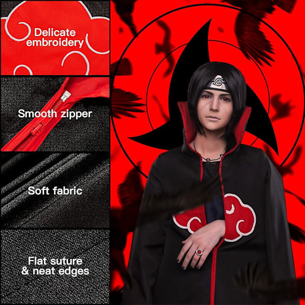 Akatsuki Kappe Itachi Anime Cosplay Kostüm für Kinder - 8-teiliges Kostüm XXL