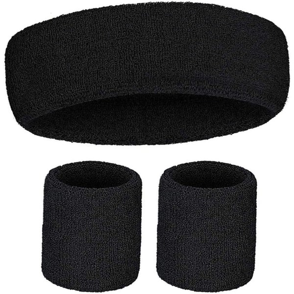 3-Piece Striped Sweatband Set, Including 1 Sports Headband and 2 Wristband Sweatbands