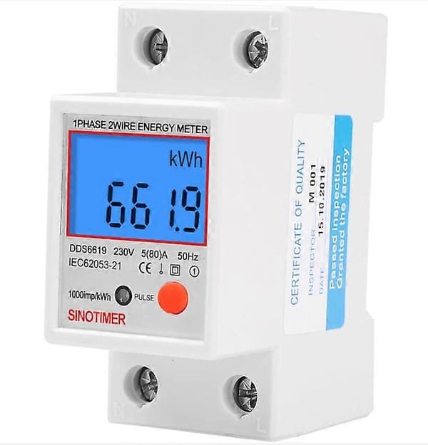 Enkeltfaset elektrisk undermåler, MID-certificeret, 45A maks. modulær, enkelt takst, LCD-display