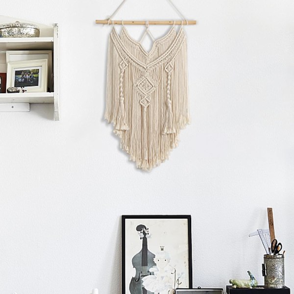 Makramee seinävaate boho-koriste, tyylikäs puinen seinätekstiili, kudottu seinäkoriste, indie-lahjat, koriste, 50 cm (L) x 90 cm (K)