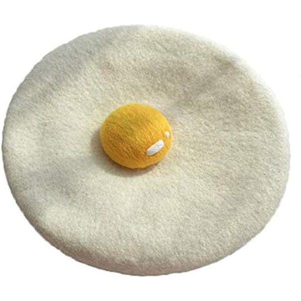 Söt pocherat ägg mjuk ullfilt basker Handgjord målare Creative Hat Cap för kvinnor Barn Flickor