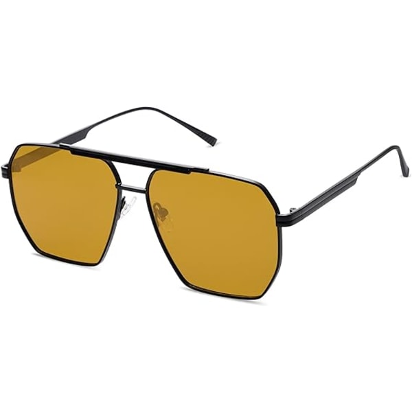 Retro Ylisuuret Neliömäiset Polarisoivat Aurinkolasit Unisex Vintage Sävyt UV400 Klassiset Suuret Metalliset Aurinkolasit yellow